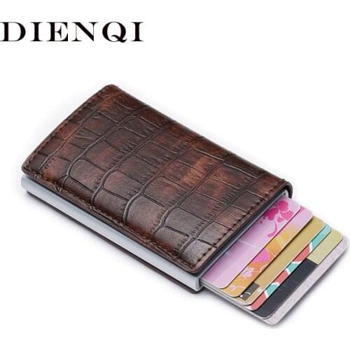 DIENQI Anti id Credit Card Holder Rfid Blocking Wallet Leather Cardholder Security Aluminum Metal Purse creditcard holder Case
