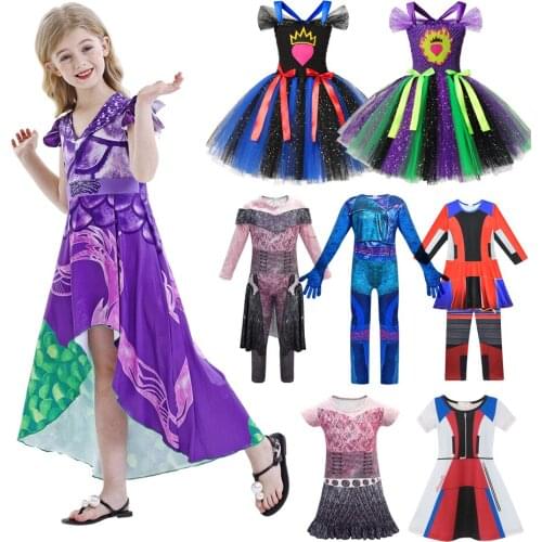 Descendants 3 Mal Evie Audrey Bertha Cosplay Costume Girls Halloween Costume For Kids Children Party Fancy Dress
