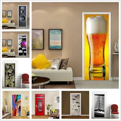 Creative 3D Door Wallpaper For Bedroom Living Room Door Decoration Sticker Self-adhesive DIY Poster Home Design Mural Art Decals