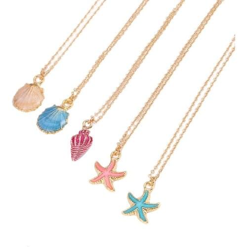 Tiny Gold Color Shell Pendant Necklace for Women Ocean Sea Beach Statemant Necklaces Best Birthday Gift