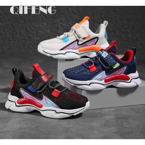 New Fashion Children Running Sport Shoes Spring Casual Shoes Light Summer Breathable Mesh Chunky Sneakers Male Cartoon Hook Loop