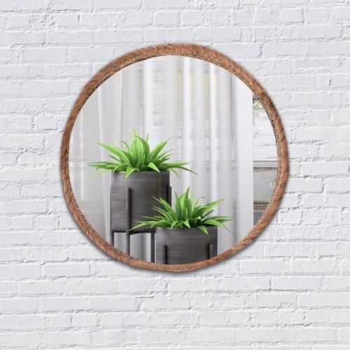 Retro Rattan Round Mirror Home Model House Villa Hotel Bedroom Bathroom Art Wall-mounted Makeup Mirror Porch Decorative Mirror