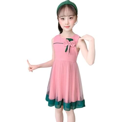 Girl Summer Dresses Big Bow Girl Party Dress Patchwork Kids Dresses Casual Childrens Costumes For Girls 6 8 10 12 14