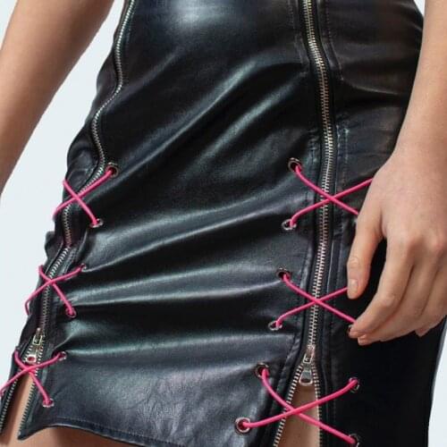 Summer Hipster Lady Bandage Lace-up Eyelet Zipper Punk Skirt Hip-hop Cool Empire Streetwear Women PU Gothic Black Mini Skirts