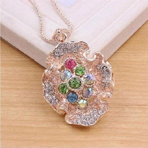 Hot Korean Trendy Jewelry Wholesale Personality Ocean Colorful Rhinestones Cats Eye Stone Necklace Sweater Chain