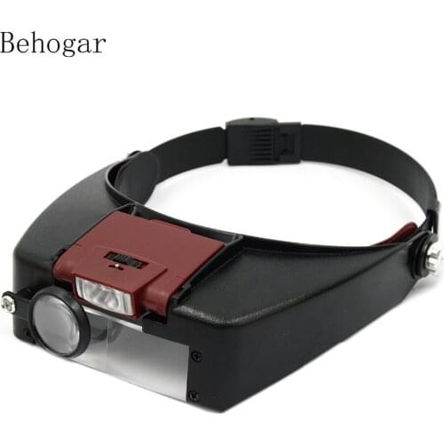 Behogar Loupe Microscope Helmet Magnifier Glass Magnifying Glasses vergrootglas Lupas Con Luz LED light Reading or Repair Use