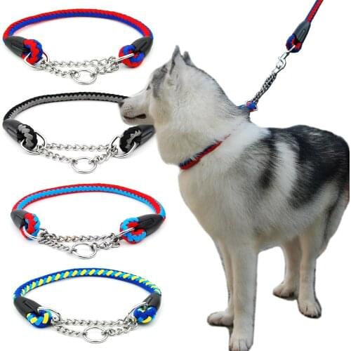 Martingal Dog Rope Collar Rope Slip Chains Pinch Choke Collar with Welded Link Chain Training Accessories for Large Dogs