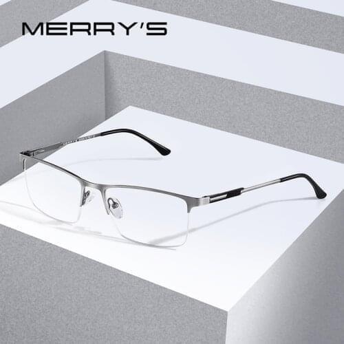 MERRYS DESIGN Men Titanium Alloy Glasses Frame Male Square Eye Myopia Prescription Eyeglasses Male Half Optical S2064