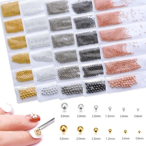 Metal Stainless Steel Nail Art Caviar Beads 0.8-3mm Gold Silver Micro Beads Nail Art Rhinestones Decoration DIY Manicure Tips