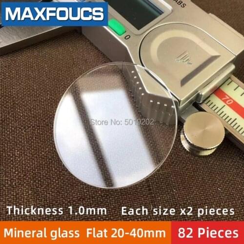 Table glass mineral glass Flat thickness 1.0 mm diameter 20 mm ~ 40mm Crystal Transparent , Each size x 2 , A total of 82 pi