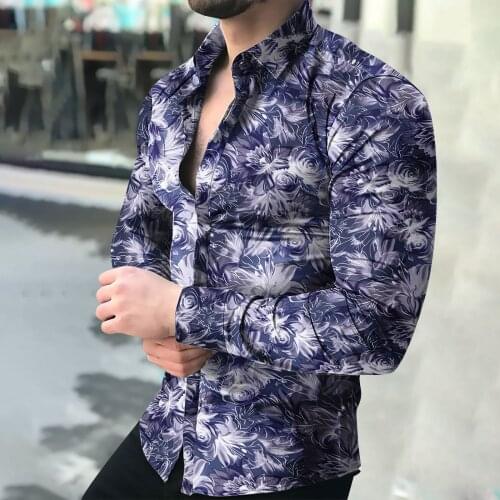 Mens Long Sleeve Shirt Printed Floral Male Blouse Casual Shirts Button Top Blouse Camisa Masculina Sale