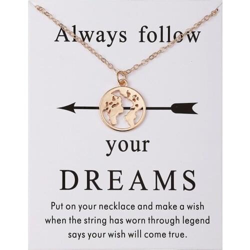 Always Follow Your Dreams New Map Arrow Card Pendant Necklace Jewelry Wholesale