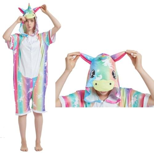 Adult Kigurumi Pajamas Women Unicorn Anime Jumpsuit Party Cosplay Costume Piglet Onesies Rainbow Sleepwear Overalls
