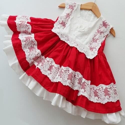 2020new Summer Childrens Spanish Puff Dress Baby Girl Red Birthday Dress New Year Clothes Christmas Dress Girl Thanksgiving