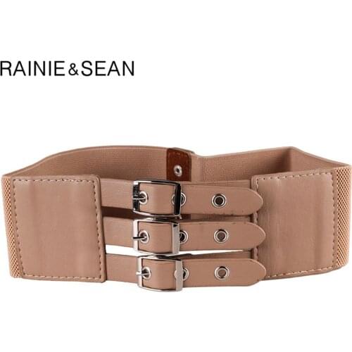 RAINIE SEAN Wide Belt Women Elastic Corset Women Belt Punk Stretch Khaki Female Belts Cummerbunds for Dresses Ladies Accessories