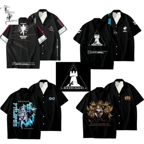 GAME Arknights 3D Printing Unisex Shirt Women/Men Casual Summer Short Sleeve Cool Loose Button Streetwear Anime Overclothes 6XL