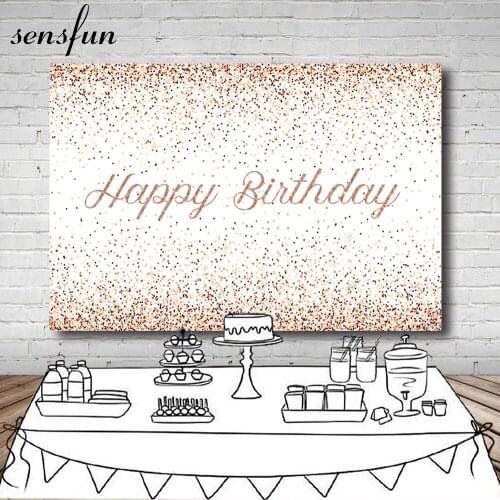 Sensfun Photography Background White Sparkly Rose Gold Glitter Happy Birthday Party Backdrop Photo Studio 7x5FT Vinyl Polyester