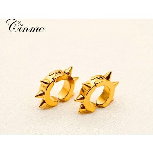 Cinmo Stainless Steel Rivets Hoop Earrings For Men Women Korean Hip Hop Rock Fake Non Piercing Earrings Wholesale Ear Jewelry