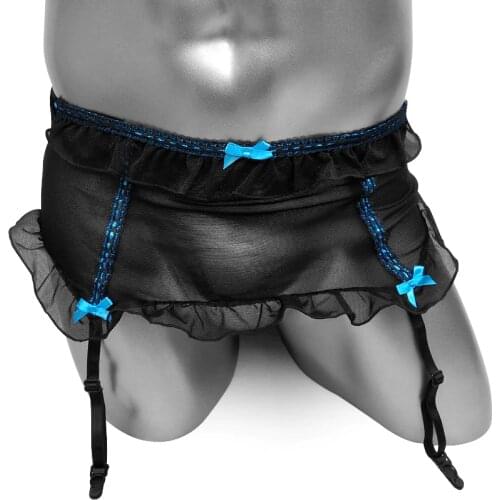 Ruffles Mesh Sissy Garter Belts Underwear for Stocking Mens Skirted Lingerie Lace See Through Suspenders Adjustable waist
