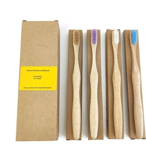 4pcs/Pack New mixed color 19cm bamboo toothbrush eco friendly products wooden Tooth Brush Soft adults oral care