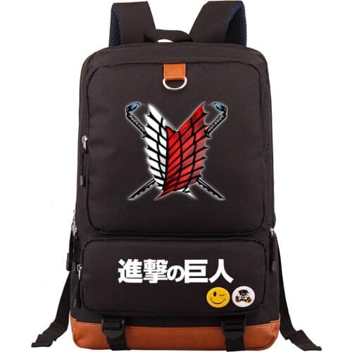 New Hot Anime Wings Sword Attack on Titan Boy Girl School Bag Women Bagpack Teenagers Patchwork Canvas Men Student Backpack