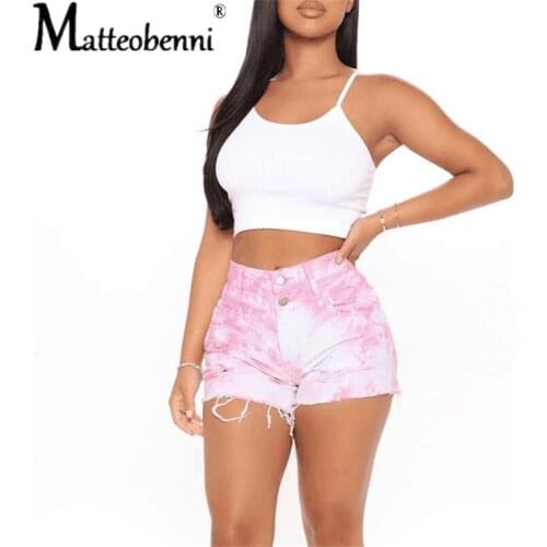 2021 Womens New Jeans Sexy High Waist Slim Tie-Dye Print Shorts Summer Fashion Casual Ladies Denim Skinny Shorts Streetwear