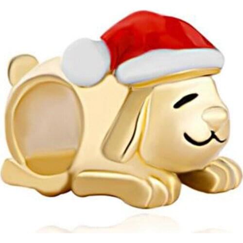 Slide charm 2018 Golden Christmas dog animal beads fit Pandora charm bracelet mother lover Christmas gift