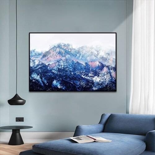 Morden Blue Mountains Painting on Canvas Natural Landscape Posters And Prints Wall Art Pictures for Living Room Home Decoration