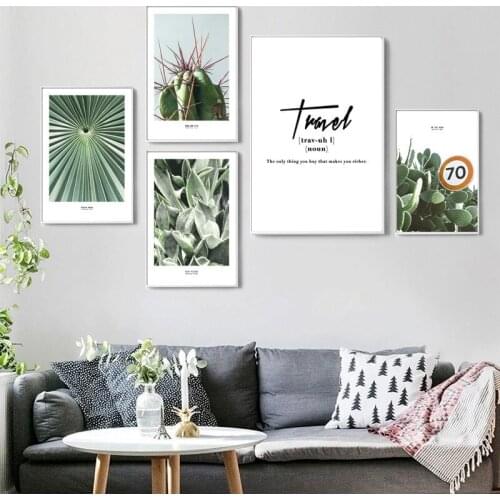 Modern Nordic Minimalist Cactus Plant Leaf Green Poster Simple Abstract Living Room Home Decoration Painting Canvas Wall Art