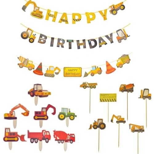 Construction Happy Birthday Banner Vehicle Truck Garland Party Supplies Decoration Set for kids Party Baby Shower favors
