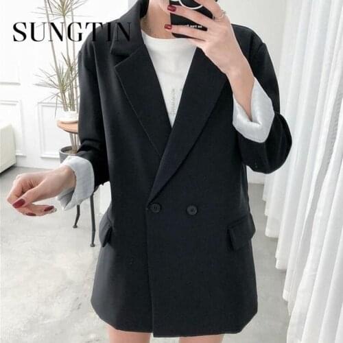 Sungtin 2021 Fashion Office Lady Loose Blazer Oversized Women Autumn Elegant Causal Jackets Korean Style Solid Chic Coats Pocket