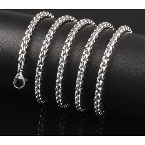 TJP 28 inches 70cm Silver Color 316L Stainless Steel 3.5mm Square Rolo Chain Pendant Necklace Jewelry for women/men