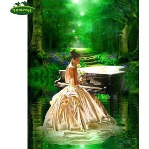 YUMEART DIY Square 5d Diamond Painting Cross Stitch,beautiful Woman Piano Wall Canvas Painting Diamond Embroidery Wall Stickers
