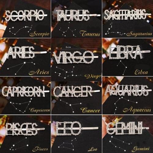 1PC Constellations Series Hair Clips For Women Jewelry Silver Color Virgo Sign Of Zodiac Clear Rhinestone 9cm - 6.5cm