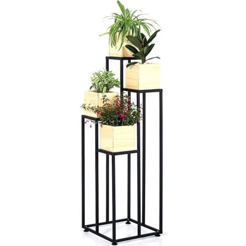 Iron flower stand multi-layered floor balcony pot rack loft table solid wood simple