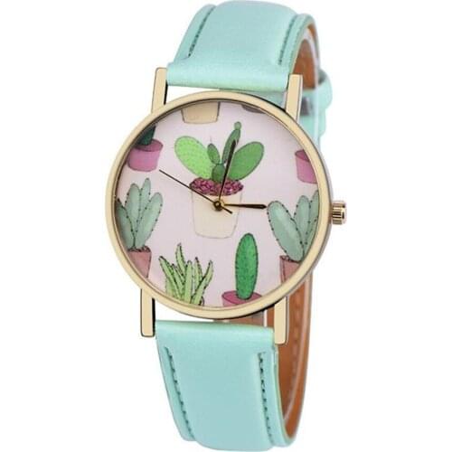 Women Watches Cactus potted plant PU Leather Band Analog Quartz Vogue Wrist Watch Fashion Casual Unique creative Gift Watches