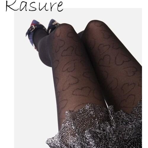 KASURE Cute Sexy Fashion Transparent Love Heart Pattern Tight For Women Elastic Mesh Waist High Female Fishnet Tight