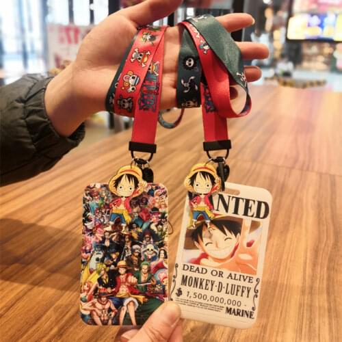 1 Set One Piece Anime Card Cases Card Lanyard Key Lanyard Cosplay Badge ID Cards Holders Neck Straps Keychains Luffy Zoro Ace
