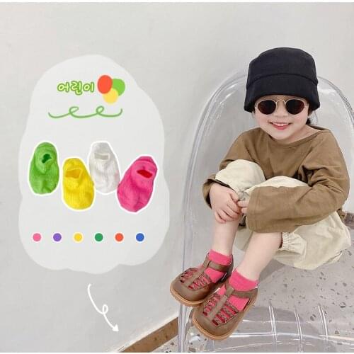 4 Pairs/Lot Children Cotton Socks Breathable Four Season Kids Candy Color Mesh Organic Cotton Boat Socks For Boys Girl Drop Ship
