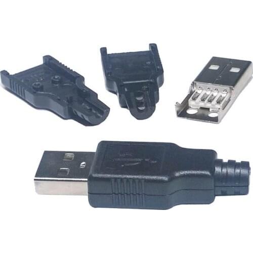 5 Pcs USB Male Type A 4Pin Black Seatless Connector Male Port Jack Tail Sockect Plug Electric Terminals For Samsung Huawei DIY