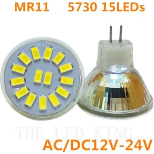 6pcs/lot Super Bright Dimmable MR11 5730SMD 7 12 15led 3w 5w 7w Spotlight Bulb lamp GU4 AC/DC 12V - 24v Glass
