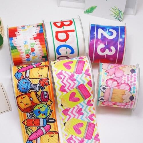 DIY Back To School Printed Grosgrain Ribbon For Craft Supplies Sewing Accessories 5 Yards, Planar Resins 10 Pieces. 56076