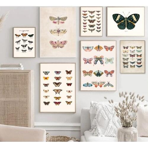 Butterflies Canvas Art Prints And Poster Girls Gift Vintage Butterflies Painting Wall Pictures Boho Girls Nursery Room Decor