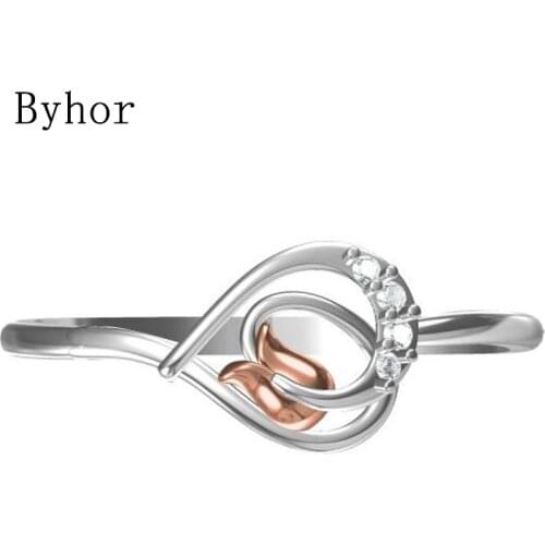 Byhor Solid 14K White+Rose Gold 0.03ct H/SI Natural Diamonds Fine Jewelry Trendy Wedding 2020 новинка ring Diamond кольца Women