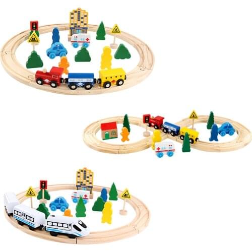 Wooden Train Track Accessories Wooden Railway Train Set for Kids Railway Activity Playset Developmental Kids Toy Gift