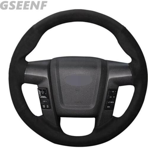 Car Steering Wheel Cover For Ford F-150 F150 Black Hand-stitched Comfortable and soft Suede Car Steering Wheel Cover