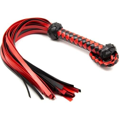 Fetish Black&Red PU Leather Whip Flogger Handle Spanking Paddle Knout Flirt BDSM Adult Game Erotic Sex Toys for Women Couples