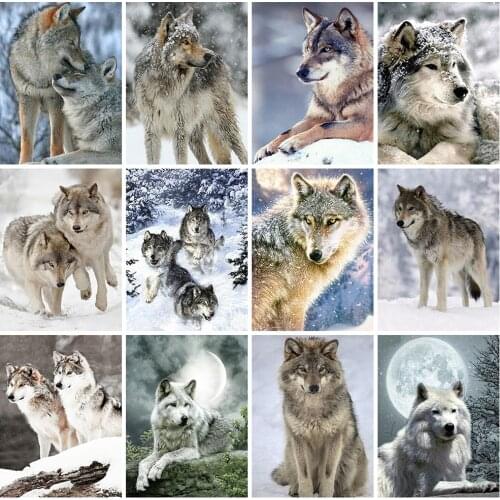 Huacan Full Square/Round Diamond Painting Wolf Diamond Embroidery Sale Animal 5D DIY Mosaic Decor For Home