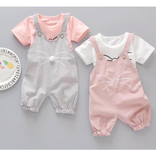 2021 Baby Girls Clothing Set Infant Cartoon T-Shirt + Straps Shorts 2PCS Kids Summer Clothes Suit For 1 2 3 4 Years