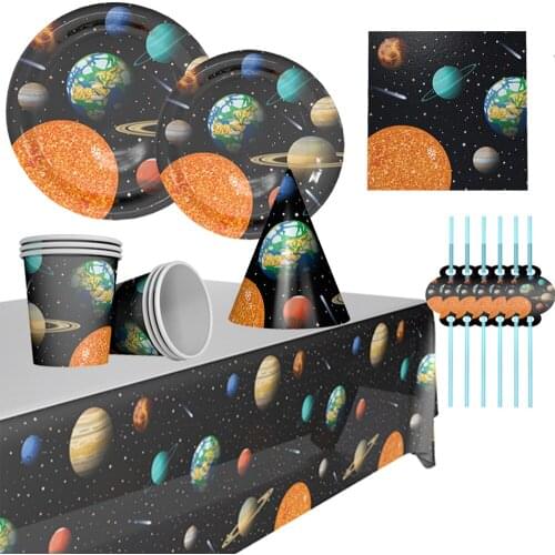 Space Planet party Paper Plate Napkin cup Disposable tableware for Astronaut Happy Birthday Party Supplies Universe Decoration